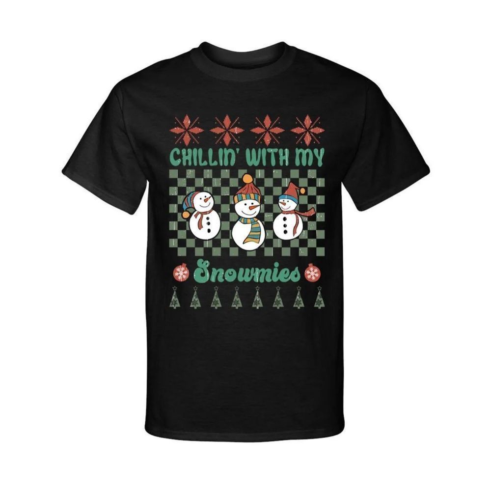 Chillin With My Snowmies Christmas Retro Ugly Sweater Style Graphic Tee T-Shirt